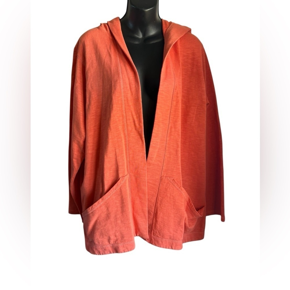 Orvis Orange open front cardigan with hoodie pockets sz L NWT 100% cotton